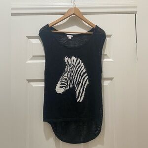 Novelty Zebra Knit Vest Sleeveless Top, Black and White, Large